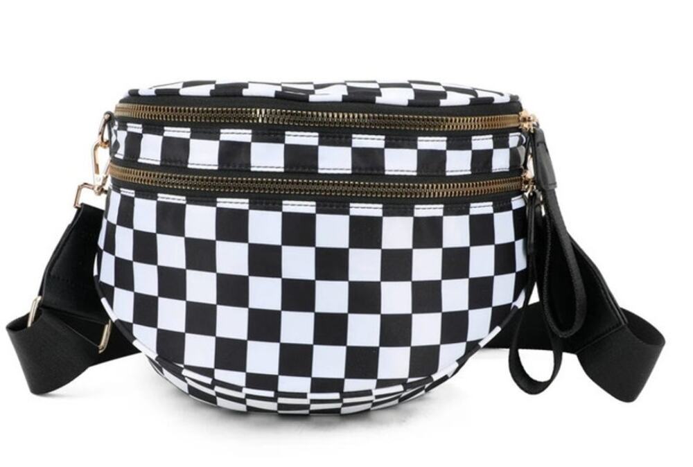 Lets Bag It Paulina Waterproof Black White Checker Crescent Crossbody Bag NWT